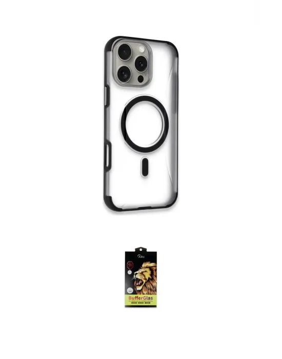 ieg™ iPhone 16 Pro Max Kılıf Eksen Klasik Koleksiyonu - Siyah Buffer Cam Ekran Koruyucu