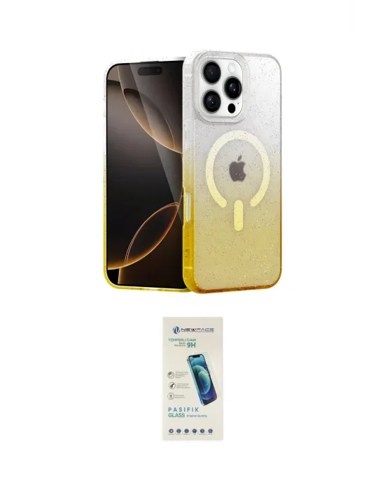 ieg™ iPhone 16 Pro Max Kılıf Eksen Minimal Özel Seri - Şeffaf Pasifik Cam Ekran Koruyucu
