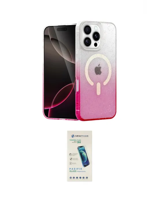 ieg™ iPhone 16 Pro Max Kılıf Eksen Minimal Özel Seri - Şeffaf Pasifik Cam Ekran Koruyucu