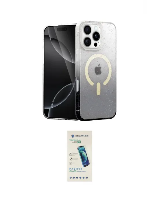 ieg™ iPhone 16 Pro Max Kılıf Eksen Minimal Özel Seri - Şeffaf Pasifik Cam Ekran Koruyucu