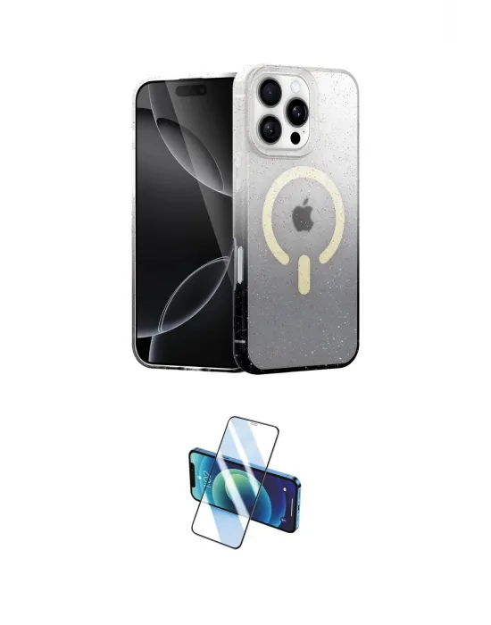 ieg™ iPhone 16 Pro Max Kılıf Eksen Minimal Özel Seri - Siyah 3D Antistatik Cam Ekran Koruyucu