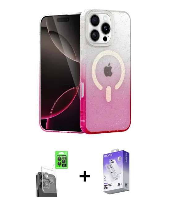 ieg™ iPhone 16 Pro Max Kılıf Eksen Minimal Özel Seri - Siyah Bilvis 5in1 3D Magic Cam Ekran Koruyucu + Raze Metal Kamera Lens - SH