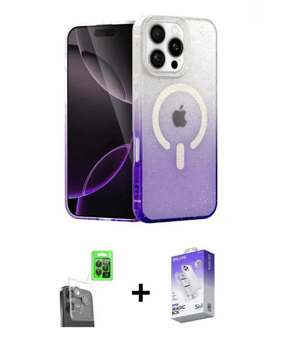 ieg™ iPhone 16 Pro Max Kılıf Eksen Minimal Özel Seri - Siyah Bilvis 5in1 3D Magic Cam Ekran Koruyucu + Raze Metal Kamera Lens - SH