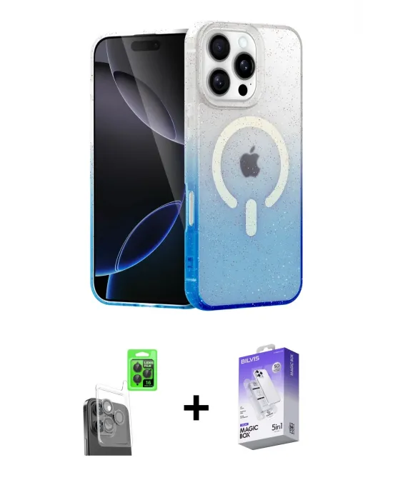 ieg™ iPhone 16 Pro Max Kılıf Eksen Minimal Özel Seri - Siyah Bilvis 5in1 3D Magic Cam Ekran Koruyucu + Raze Metal Kamera Lens - SH
