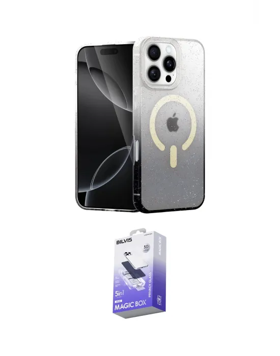 ieg™ iPhone 16 Pro Max Kılıf Eksen Minimal Özel Seri - Siyah Bilvis 5in1 5D Magic Hayalet Cam Ekran Koruyucu