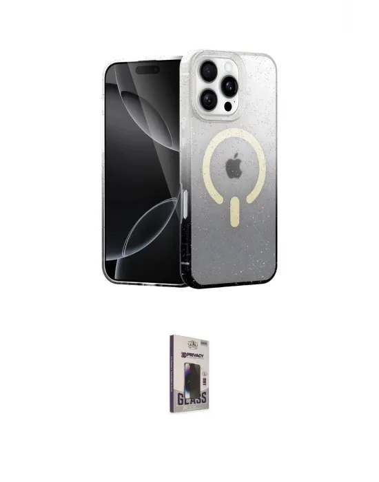 ieg™ iPhone 16 Pro Max Kılıf Eksen Minimal Özel Seri - Siyah Bilvis Hayalet Cam Ekran Koruyucu