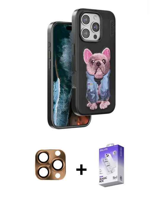 ieg™ iPhone 16 Pro Max Kılıf İz Minimal Koleksiyonu - Siyah Bilvis 5in1 3D Magic Cam Ekran Koruyucu + Pers Alüminyum Kamera Lens - CLTM