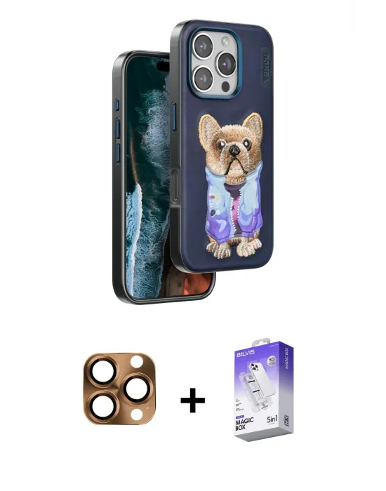 ieg™ iPhone 16 Pro Max Kılıf İz Minimal Koleksiyonu - Siyah Bilvis 5in1 3D Magic Cam Ekran Koruyucu + Pers Alüminyum Kamera Lens - CLTM