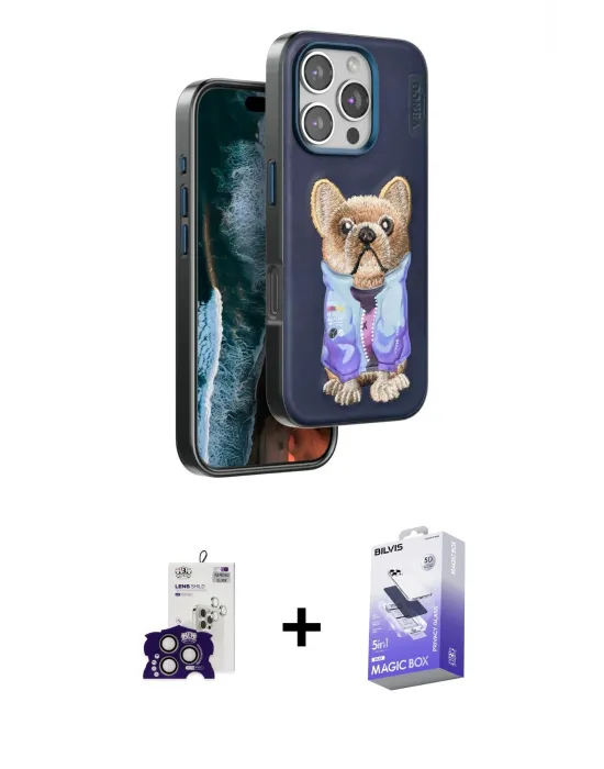 ieg™ iPhone 16 Pro Max Kılıf İz Minimal Koleksiyonu - Siyah Bilvis 5in1 5D Magic Hayalet Cam Ekran Koruyucu + Bilvis Titan Kamera Lens - TMGI