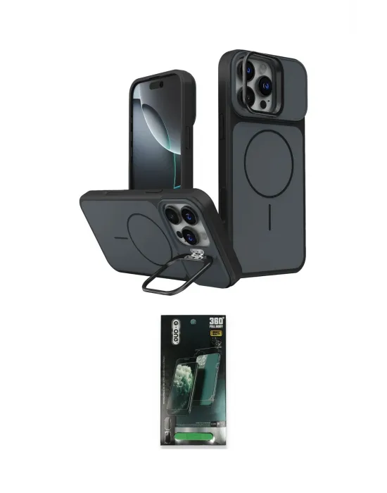 ieg™ iPhone 16 Pro Max Kılıf İz Modern Prime - Siyah 360 Mat Full Body Arka Koruyucu