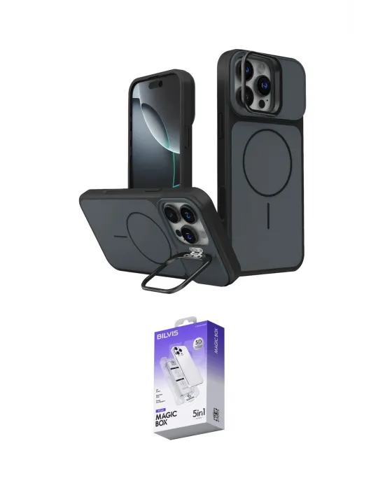 ieg™ iPhone 16 Pro Max Kılıf İz Modern Prime - Siyah Bilvis 5in1 3D Magic Cam Ekran Koruyucu