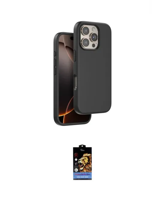 ieg™ iPhone 16 Pro Max Kılıf Kıvılcım Çizgi Serisi - Siyah Buffer Hayalet Cam Ekran Koruyucu