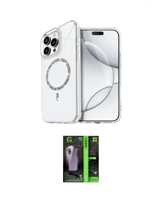 ieg™ iPhone 16 Pro Max Kılıf Kıvılcım Form Prime - Şeffaf 360 Full Body Arka Koruyucu