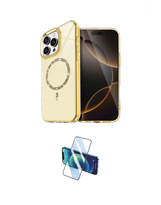 ieg™ iPhone 16 Pro Max Kılıf Kıvılcım Form Prime - Siyah 3D Antistatik Cam Ekran Koruyucu