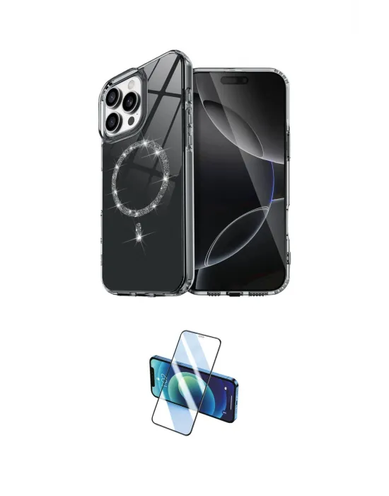 ieg™ iPhone 16 Pro Max Kılıf Kıvılcım Form Prime - Siyah 3D Antistatik Cam Ekran Koruyucu
