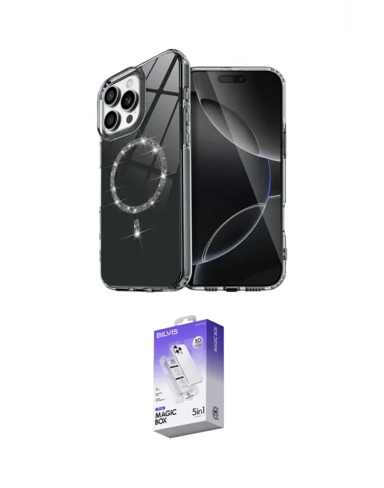 ieg™ iPhone 16 Pro Max Kılıf Kıvılcım Form Prime - Siyah Bilvis 5in1 3D Magic Cam Ekran Koruyucu