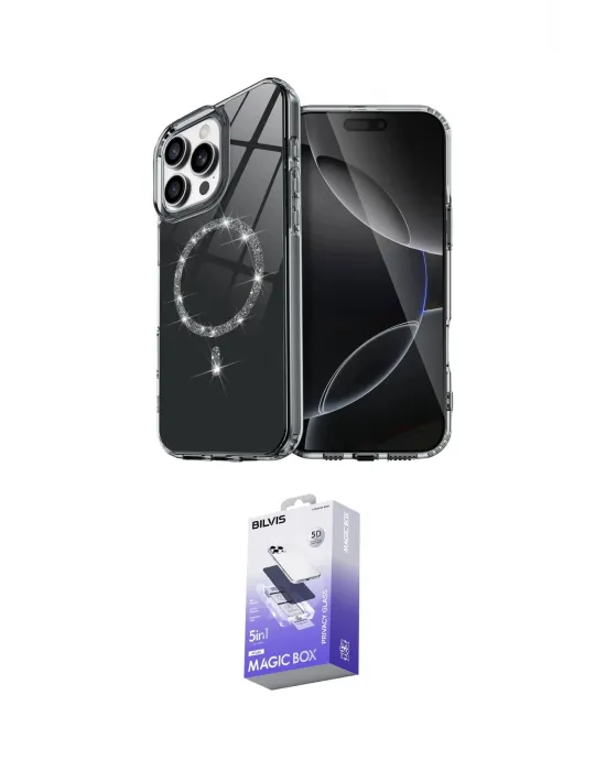 ieg™ iPhone 16 Pro Max Kılıf Kıvılcım Form Prime - Siyah Bilvis 5in1 5D Magic Hayalet Cam Ekran Koruyucu