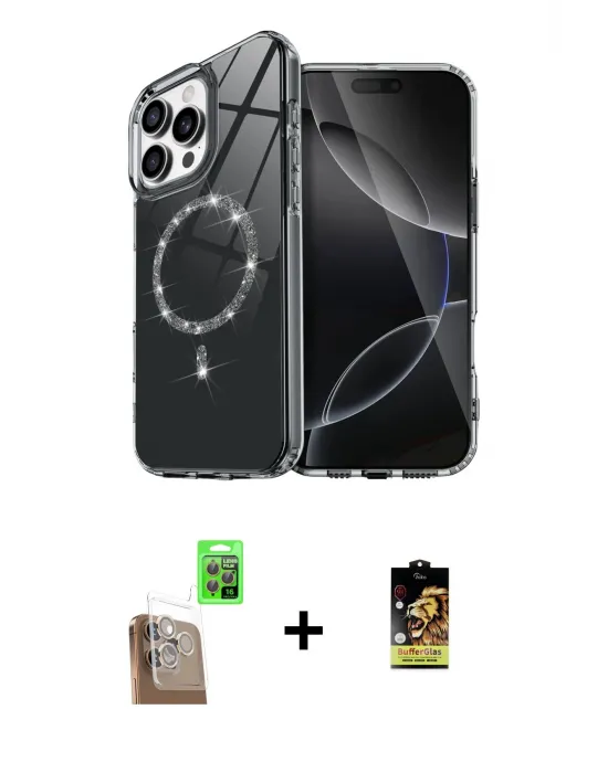 ieg™ iPhone 16 Pro Max Kılıf Kıvılcım Form Prime - Siyah Buffer Cam Ekran Koruyucu + Raze Metal Kamera Lens - CLTM