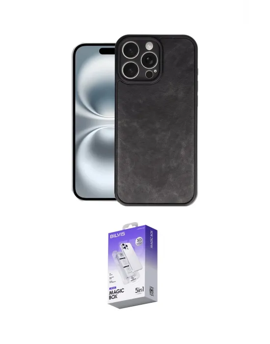 ieg™ iPhone 16 Pro Max Kılıf Kıvılcım Işık Serisi - Siyah Bilvis 5in1 3D Magic Cam Ekran Koruyucu