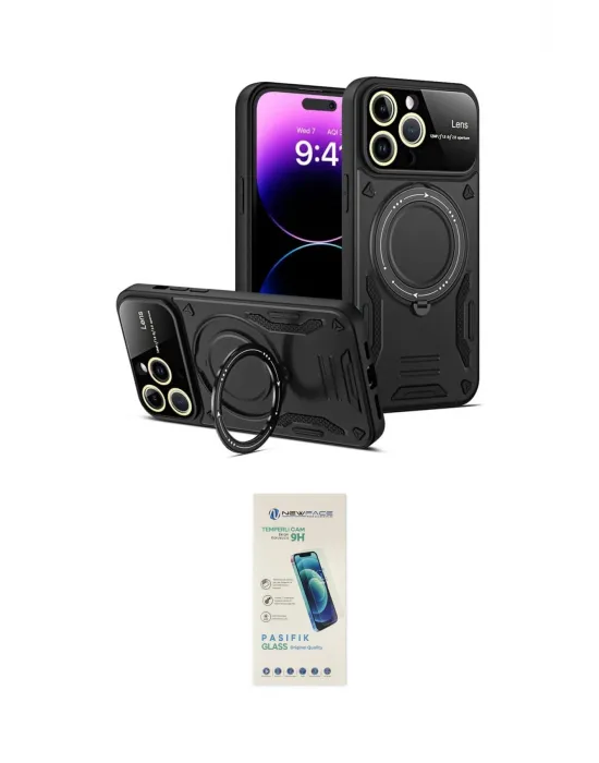 ieg™ iPhone 16 Pro Max Kılıf Kıvılcım Modern Serisi - Şeffaf Pasifik Cam Ekran Koruyucu