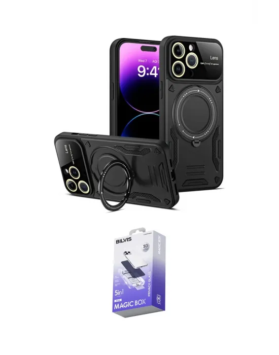 ieg™ iPhone 16 Pro Max Kılıf Kıvılcım Modern Serisi - Siyah Bilvis 5in1 5D Magic Hayalet Cam Ekran Koruyucu