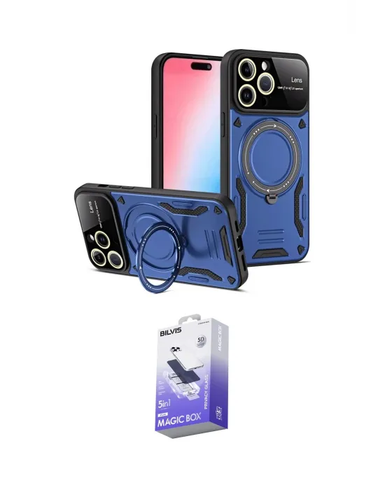 ieg™ iPhone 16 Pro Max Kılıf Kıvılcım Modern Serisi - Siyah Bilvis 5in1 5D Magic Hayalet Cam Ekran Koruyucu