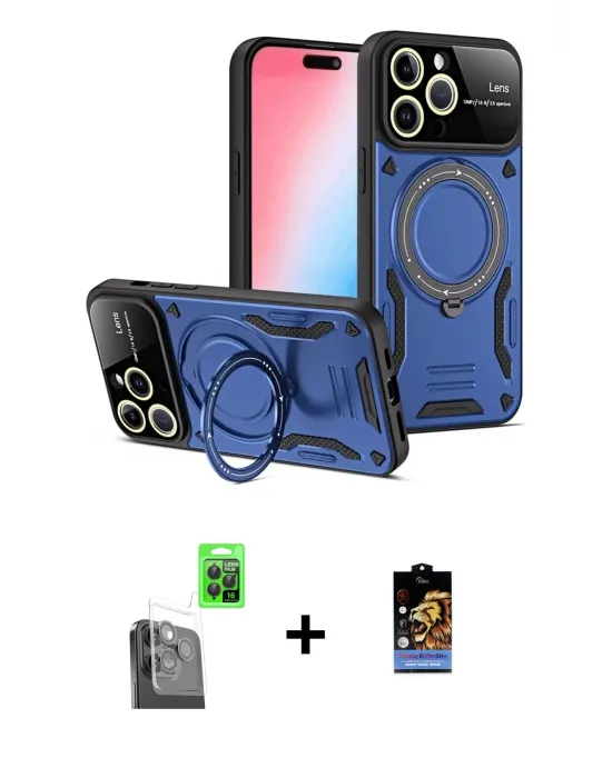 ieg™ iPhone 16 Pro Max Kılıf Kıvılcım Modern Serisi - Siyah Buffer Hayalet Cam Ekran Koruyucu + Raze Metal Kamera Lens - SH