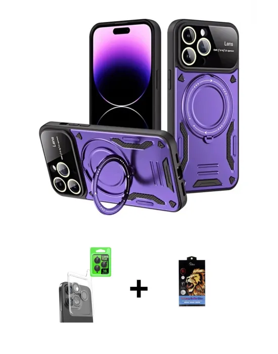 ieg™ iPhone 16 Pro Max Kılıf Kıvılcım Modern Serisi - Siyah Buffer Hayalet Cam Ekran Koruyucu + Raze Metal Kamera Lens - SH