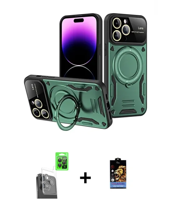 ieg™ iPhone 16 Pro Max Kılıf Kıvılcım Modern Serisi - Siyah Buffer Hayalet Cam Ekran Koruyucu + Raze Metal Kamera Lens - SH