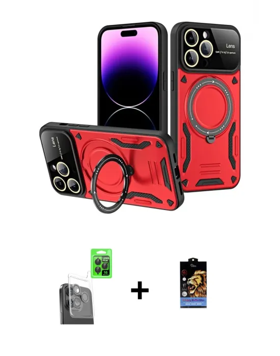 ieg™ iPhone 16 Pro Max Kılıf Kıvılcım Modern Serisi - Siyah Buffer Hayalet Cam Ekran Koruyucu + Raze Metal Kamera Lens - SH
