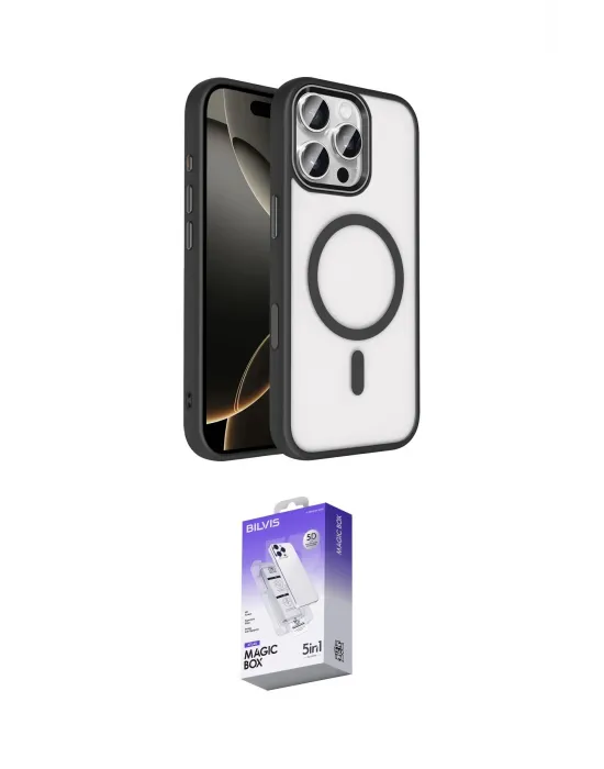 ieg™ iPhone 16 Pro Max Kılıf Kıvılcım Prime - Siyah Bilvis 5in1 3D Magic Cam Ekran Koruyucu