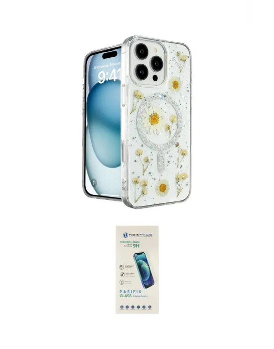 ieg™ iPhone 16 Pro Max Kılıf Kozmos Doku - Şeffaf Pasifik Cam Ekran Koruyucu