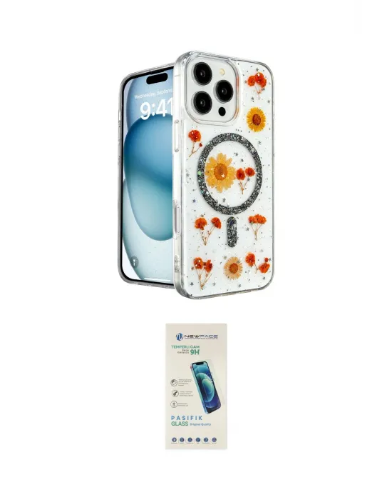ieg™ iPhone 16 Pro Max Kılıf Kozmos Doku - Şeffaf Pasifik Cam Ekran Koruyucu