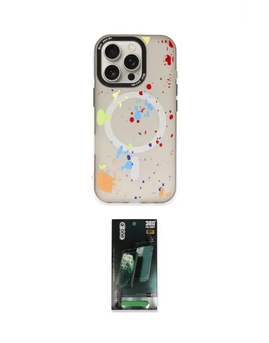 ieg™ iPhone 16 Pro Max Kılıf Kozmos Doku - Siyah 360 Mat Full Body Arka Koruyucu