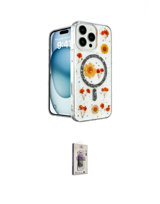ieg™ iPhone 16 Pro Max Kılıf Kozmos Doku - Siyah Bilvis 3D Cam Ekran Koruyucu