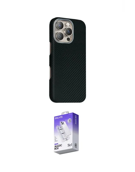 ieg™ iPhone 16 Pro Max Kılıf Kozmos Klasik Prime - Siyah Bilvis 5in1 3D Magic Cam Ekran Koruyucu