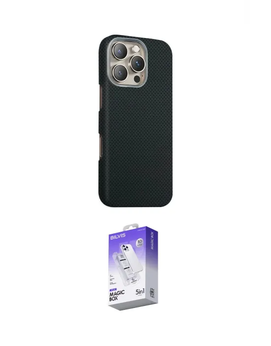 ieg™ iPhone 16 Pro Max Kılıf Kozmos Klasik Prime - Siyah Bilvis 5in1 3D Magic Cam Ekran Koruyucu