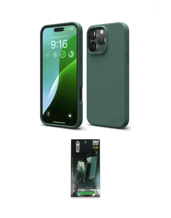 ieg™ iPhone 16 Pro Max Kılıf Kozmos Yansıma Özel Seri - Siyah 360 Mat Full Body Arka Koruyucu