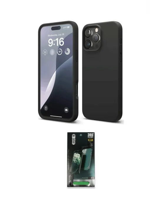 ieg™ iPhone 16 Pro Max Kılıf Kozmos Yansıma Özel Seri - Siyah 360 Mat Full Body Arka Koruyucu