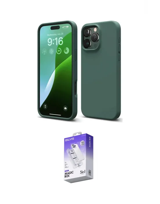 ieg™ iPhone 16 Pro Max Kılıf Kozmos Yansıma Özel Seri - Siyah Bilvis 5in1 3D Magic Cam Ekran Koruyucu