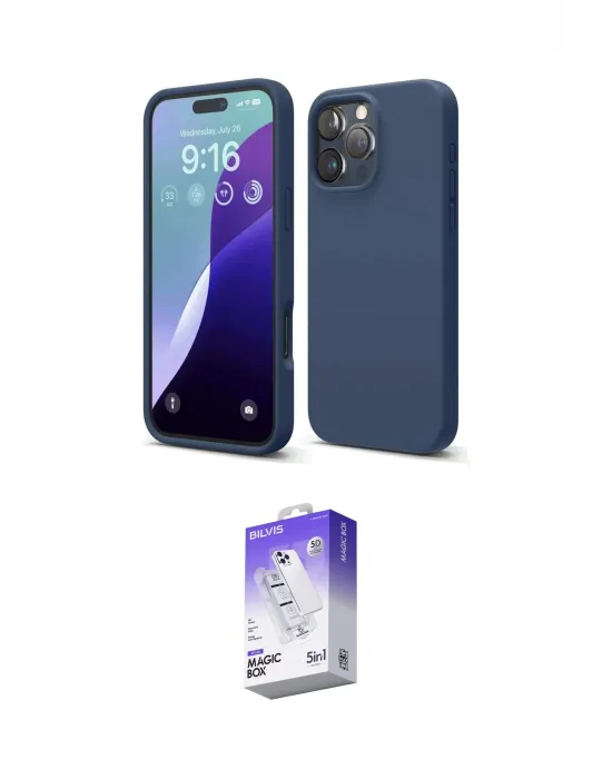 ieg™ iPhone 16 Pro Max Kılıf Kozmos Yansıma Özel Seri - Siyah Bilvis 5in1 3D Magic Cam Ekran Koruyucu