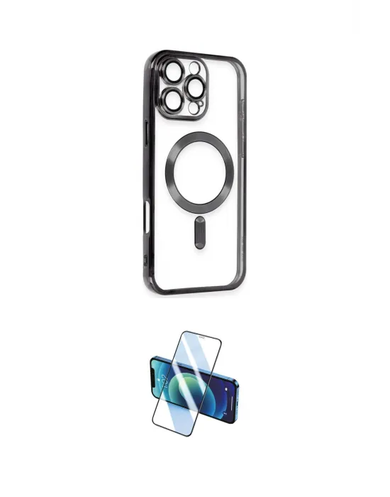 ieg™ iPhone 16 Pro Max Kılıf Nova Işık Özel Seri - Siyah 3D Antistatik Cam Ekran Koruyucu