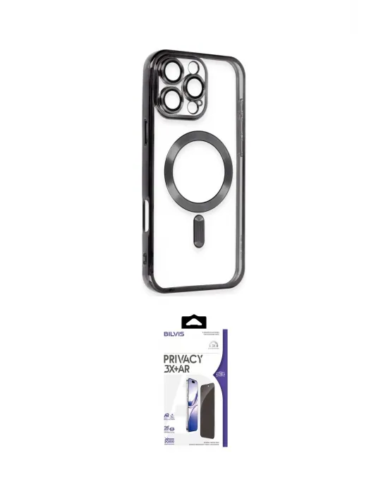 ieg™ iPhone 16 Pro Max Kılıf Nova Işık Özel Seri - Siyah Bilvis 3X AR Hayalet Cam Ekran Koruyucu