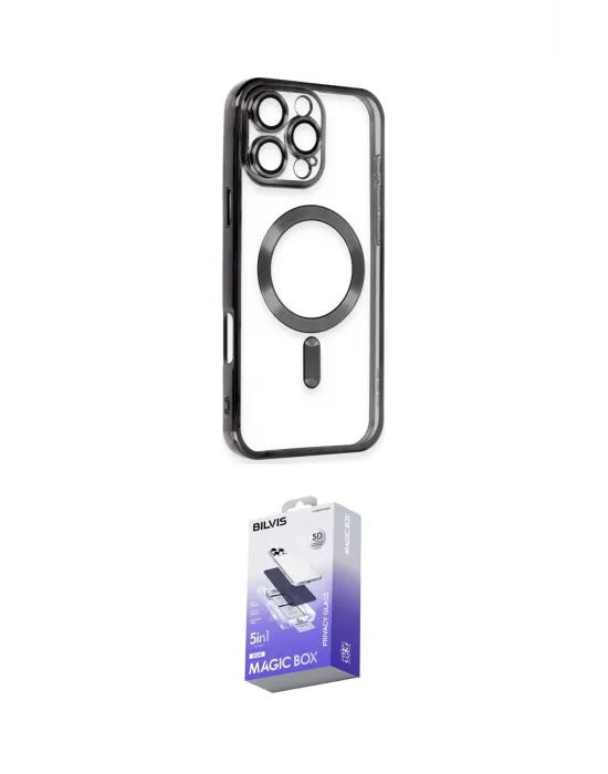 ieg™ iPhone 16 Pro Max Kılıf Nova Işık Özel Seri - Siyah Bilvis 5in1 5D Magic Hayalet Cam Ekran Koruyucu