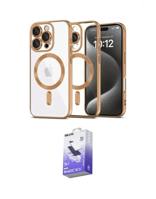 ieg™ iPhone 16 Pro Max Kılıf Nova Işık Özel Seri - Siyah Bilvis 5in1 5D Magic Hayalet Cam Ekran Koruyucu