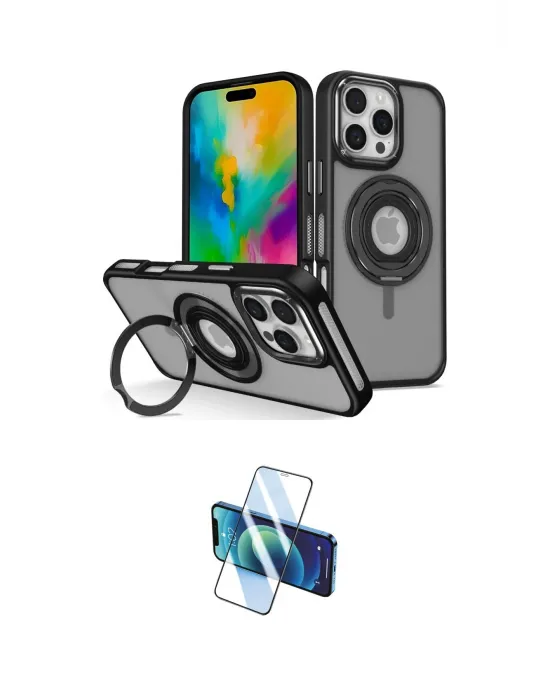 ieg™ iPhone 16 Pro Max Kılıf Nova Minimal Serisi - Siyah 3D Antistatik Cam Ekran Koruyucu