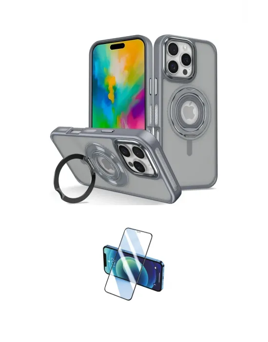 ieg™ iPhone 16 Pro Max Kılıf Nova Minimal Serisi - Siyah 3D Antistatik Cam Ekran Koruyucu