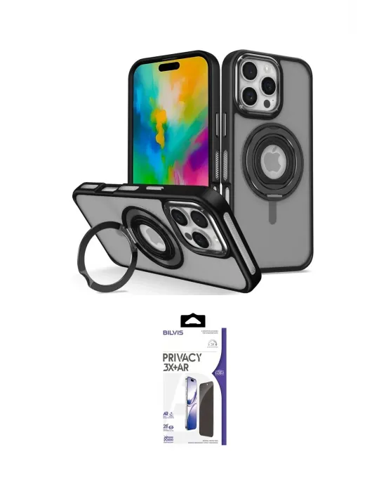 ieg™ iPhone 16 Pro Max Kılıf Nova Minimal Serisi - Siyah Bilvis 3X AR Hayalet Cam Ekran Koruyucu