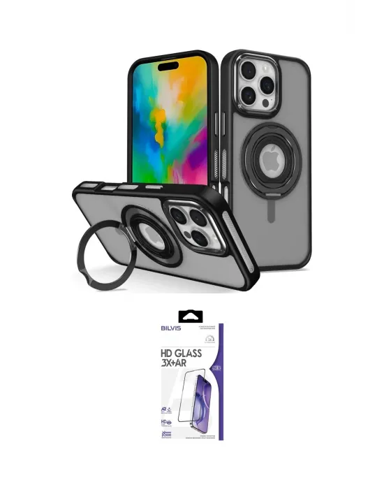 ieg™ iPhone 16 Pro Max Kılıf Nova Minimal Serisi - Siyah Bilvis 3X AR HD Cam Ekran Koruyucu