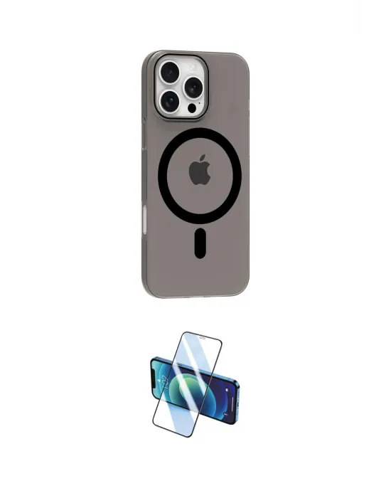 ieg™ iPhone 16 Pro Max Kılıf Pusula Form Özel Seri - Siyah 3D Antistatik Seramik Nano Ekran Koruyucu